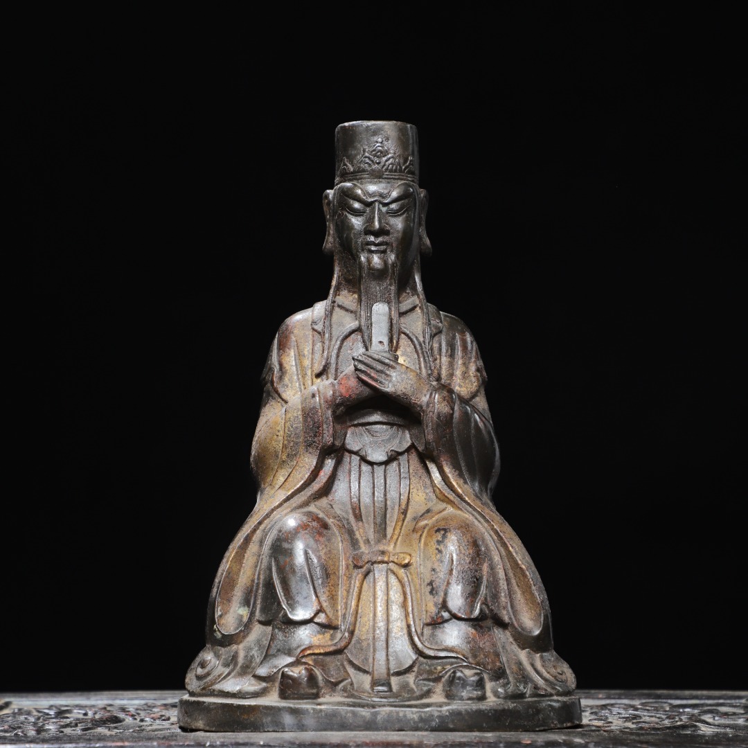 文官佛像纯黄铜拓金仿古铜器人物坐像家居佛堂供佛桌面装饰品摆件