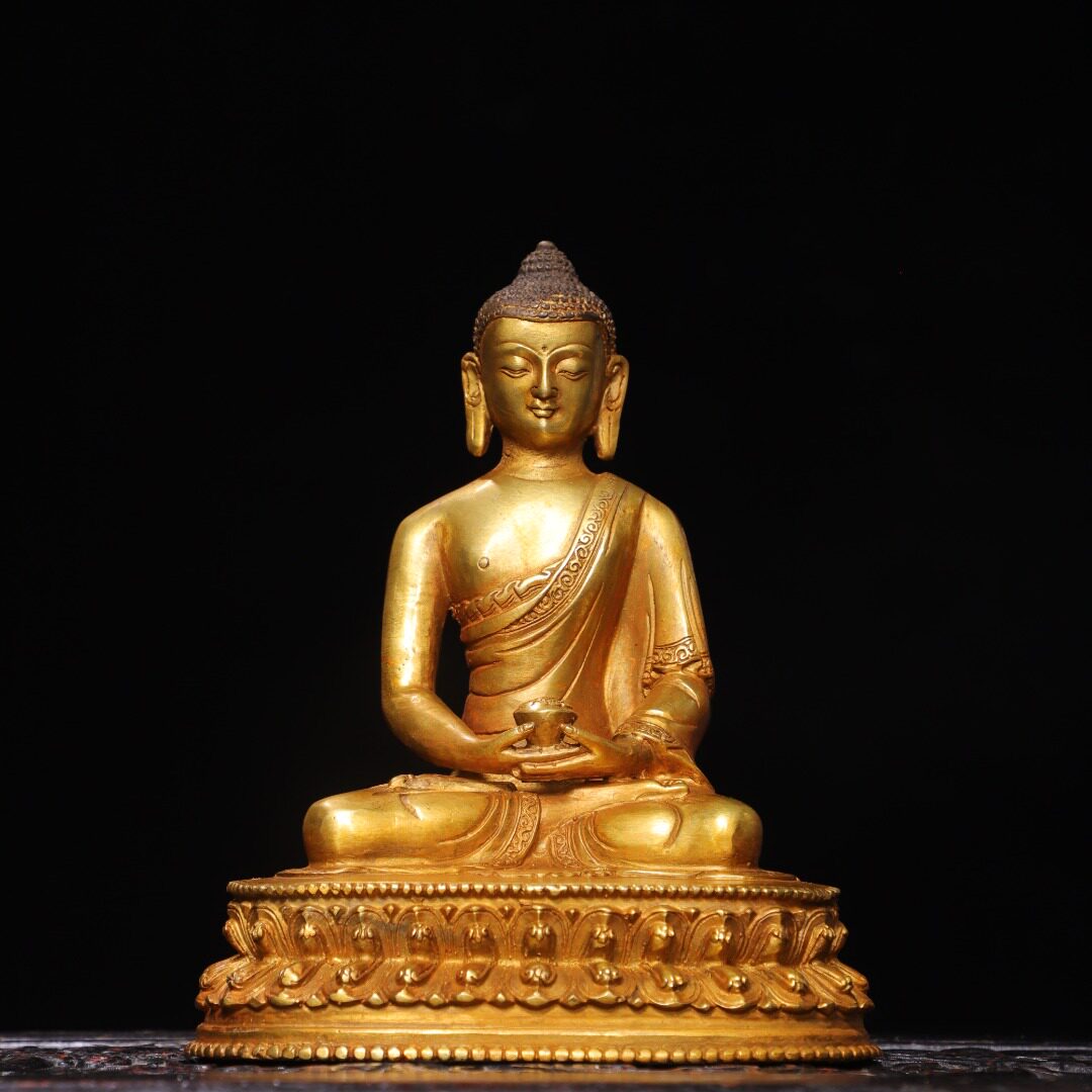 释迦牟尼佛像藏传密宗纯铜器鎏金家居佛堂供奉装饰工艺品桌面摆件