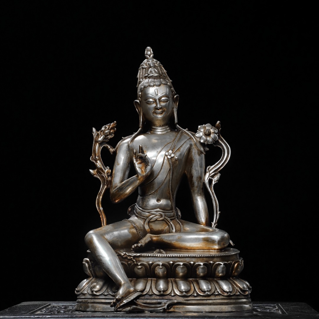绿度母纯铜鎏银佛像仿古铜器藏佛菩萨客厅佛堂供佛装饰品桌面摆件