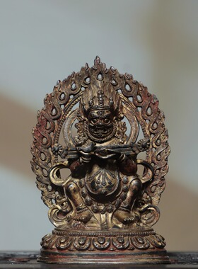 大黑天佛像纯黄铜二臂玛哈嘎拉黑财神佛堂用品桌面装饰品复古摆件