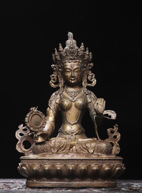 白度母菩萨神佛像藏传密宗纯铜泥金家居用佛堂供奉装饰工艺品摆件