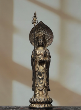 九华山地藏王菩萨神佛像藏传密宗纯黄铜器雕家居佛堂供奉装饰摆件
