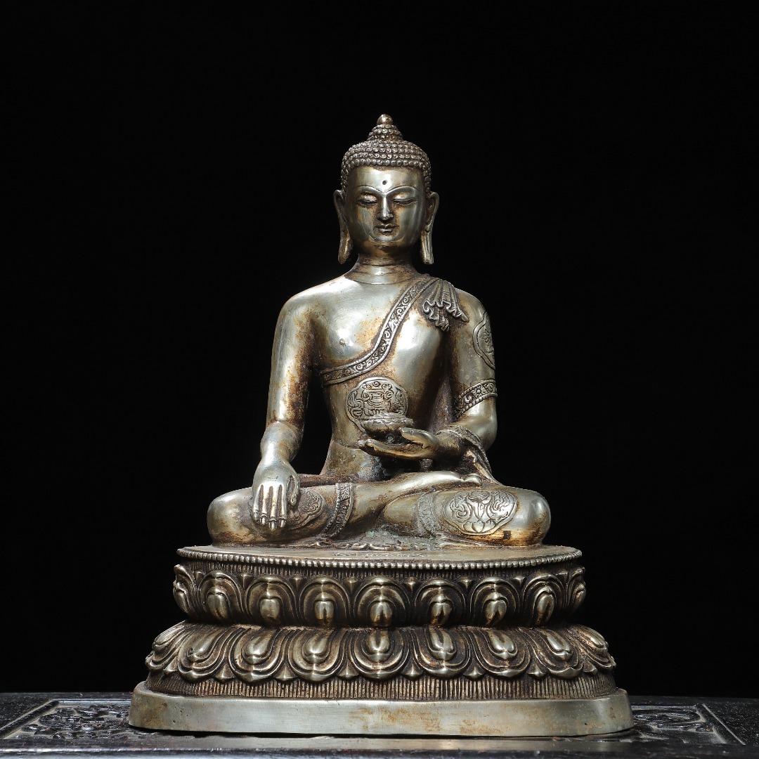 阿弥陀佛纯白铜全鎏银释迦牟尼像家居佛堂供佛桌面装饰品复古摆件