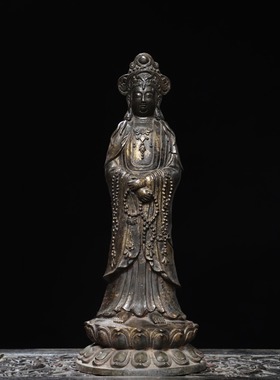 观音黄铜拓金南海观世音菩萨仿古铜器家居佛堂供佛桌面装饰品摆件