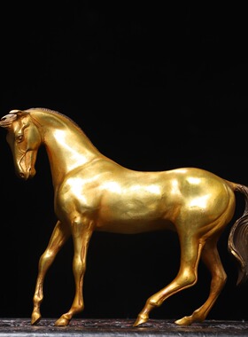 纯铜鎏金马摆件仿古铜器家居客厅办公室桌面装饰工艺品复古大号马