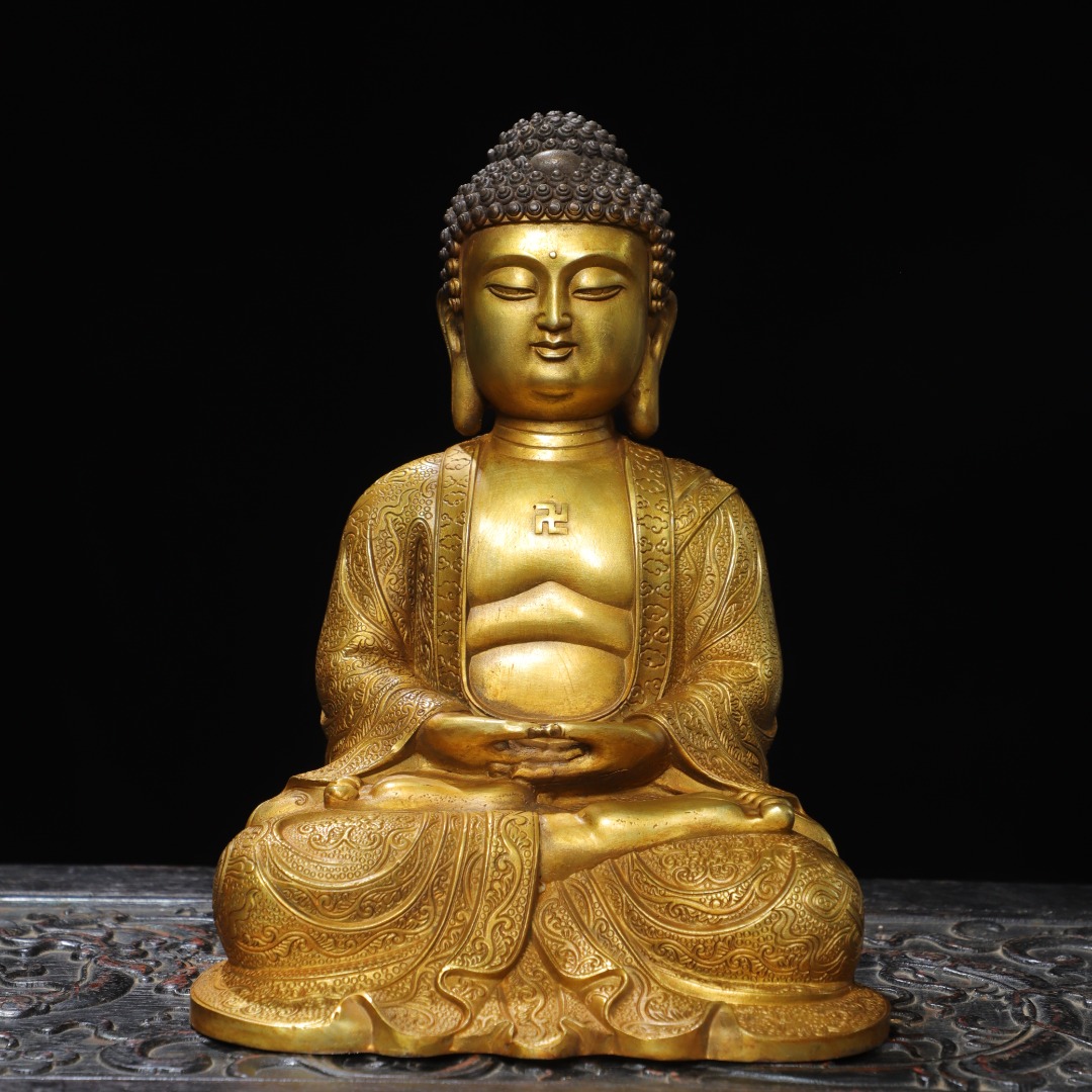 大日如来释迦牟尼佛像纯黄铜供奉佛堂三宝佛祖如来天坛佛藏传密宗