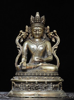 阿弥陀佛像纯全白铜器家用供奉五方佛坐释迦牟尼装饰复古摆件客厅