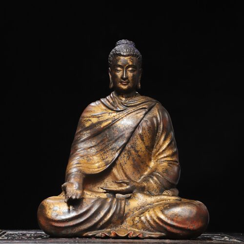 阿弥陀佛释迦牟尼像纯黄铜拓金藏式佛堂供奉家用供奉装饰工艺摆件