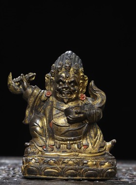 大黑天财神纯铜复古泥金二臂玛哈嘎拉家居佛堂供佛装饰品创意摆件