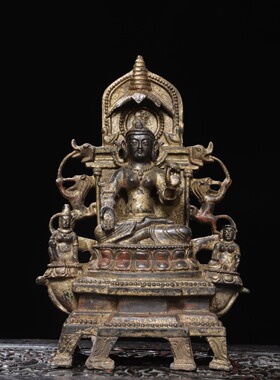 北魏佛像带背光纯铜拓金仿古铜器家居佛堂供奉桌面装饰工艺品摆件