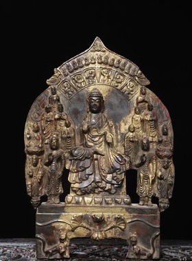 北魏佛像带背光纯铜拓金仿古铜器家居佛堂供奉桌面装饰工艺品摆件