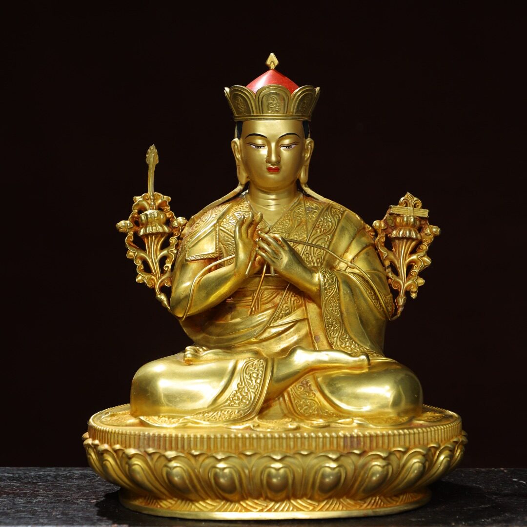 纯铜器雕鎏金上师佛像仿古藏佛玛尔巴家居佛堂供佛装饰品复古摆件