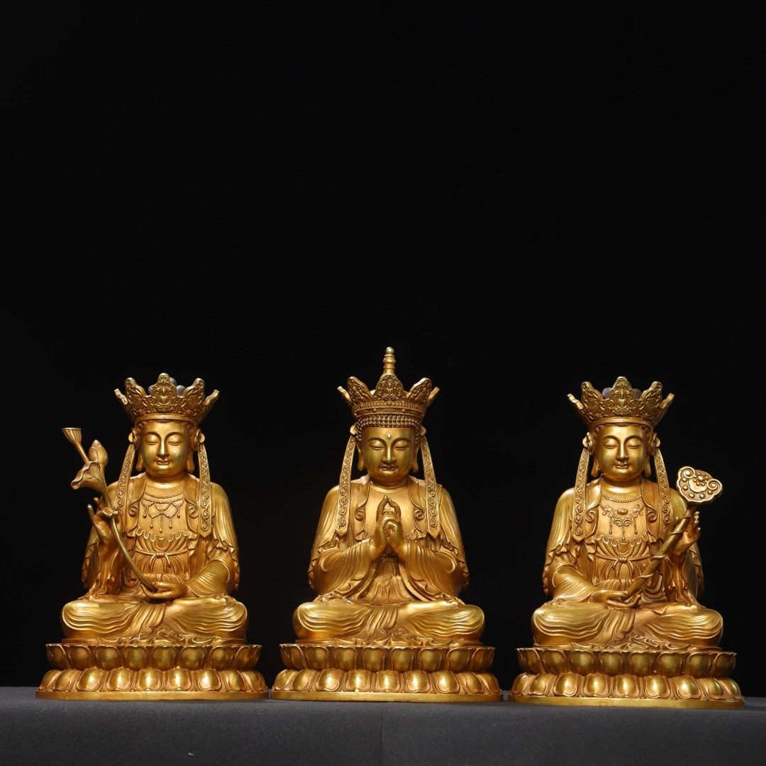 华严三圣地藏王菩萨毗卢观音纯铜仿古鎏金密宗家居佛堂装饰品摆件