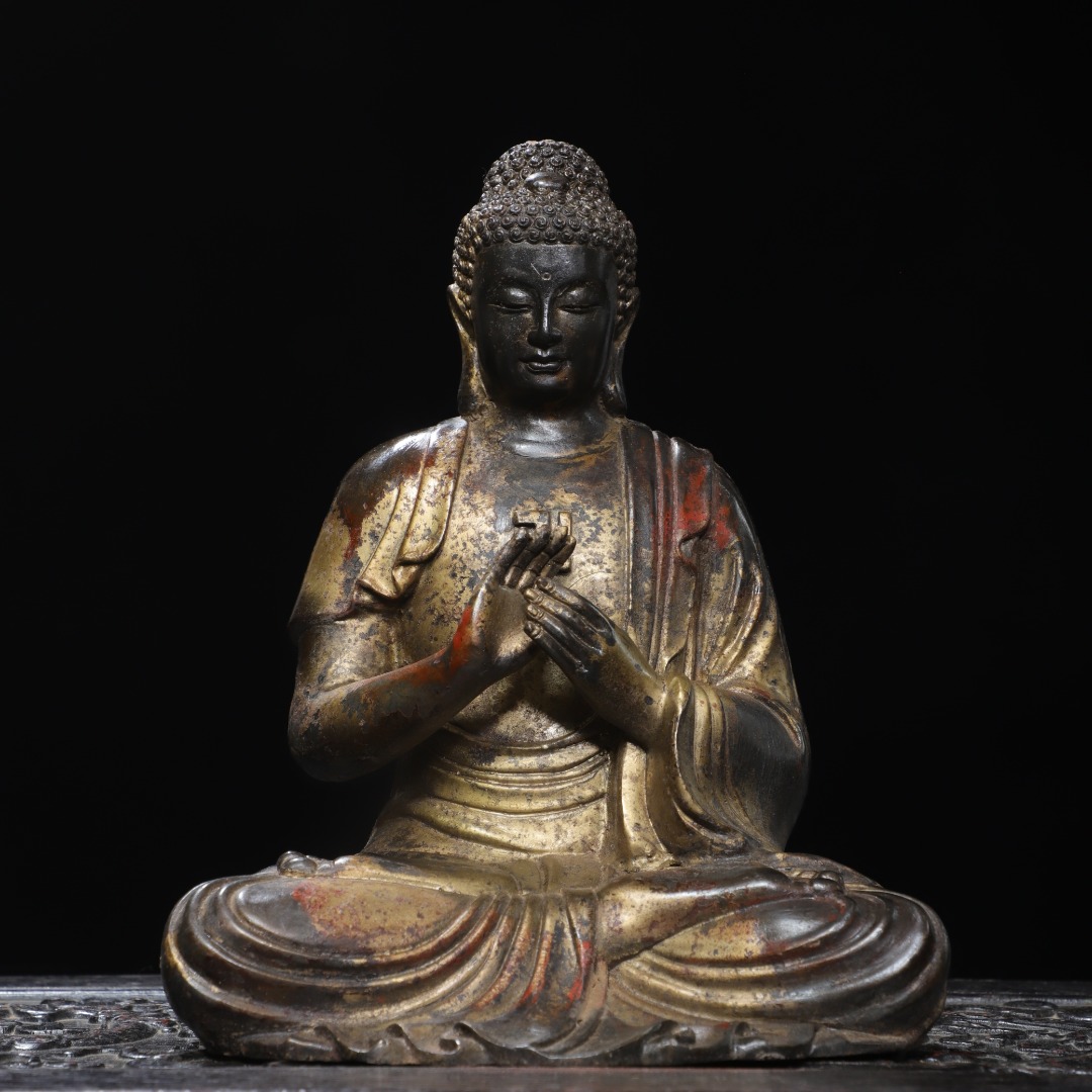 释迦牟尼黄铜拓金阿弥陀佛药师佛大日如来客厅佛堂供佛装饰品摆件