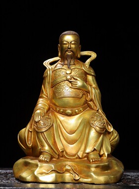 真武大帝神佛像纯铜鎏金仿古玄武祖师家居佛堂供佛桌面装饰品摆件