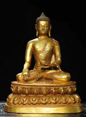释迦牟尼阿弥陀佛像黄铜鎏金藏传密宗佛堂供佛装饰工艺品复古摆件
