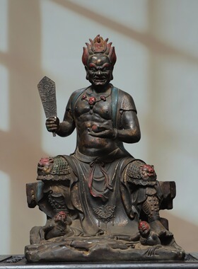 监斋菩萨佛面燃大士像纯铜器雕古玩收藏仿古家居客厅供奉桌面摆件