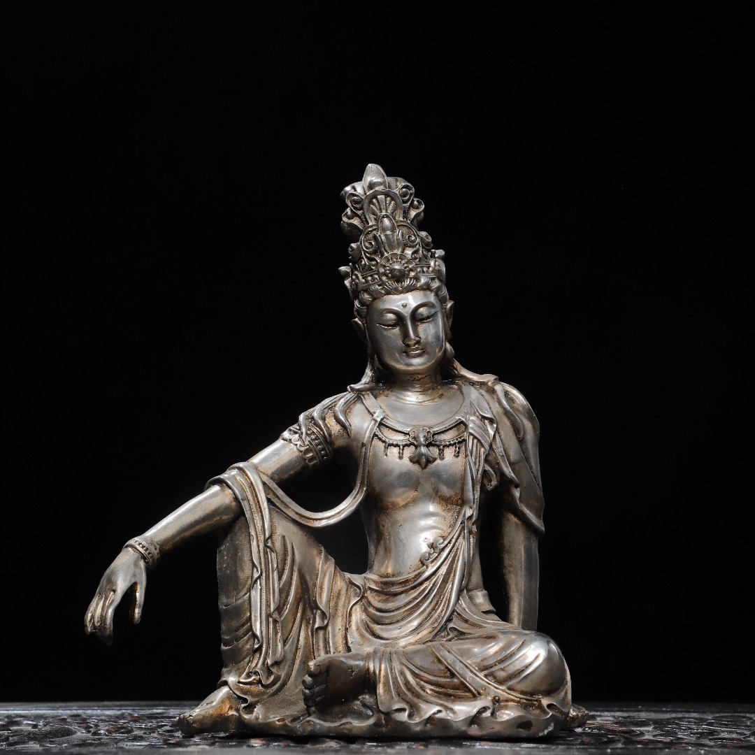 南海自在观音菩萨纯铜全鎏银家居佛堂供佛桌面装饰品复古工艺摆件