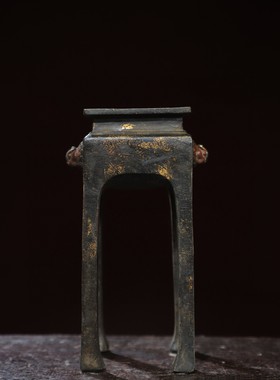 古玩纯铜器高脚狮耳方形香炉古董收藏装饰摆件老包浆四足双耳高足