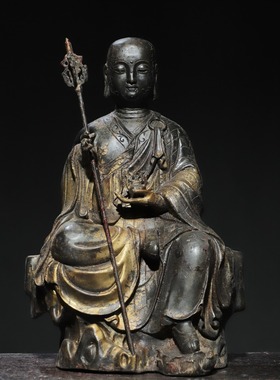 地藏王菩萨黄铜拓金仿古铜器藏佛佛像家居佛堂供佛装饰品桌面摆件