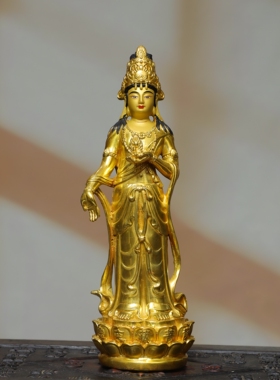 纯铜器全鎏金虚空藏菩萨佛像摆件站佛属生肖牛虎本命佛供奉工艺品