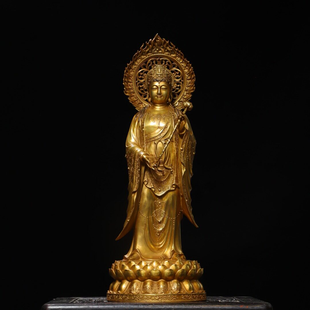 大势至菩萨神佛像西方三圣纯铜鎏金家居佛堂供奉装饰工艺桌面摆件
