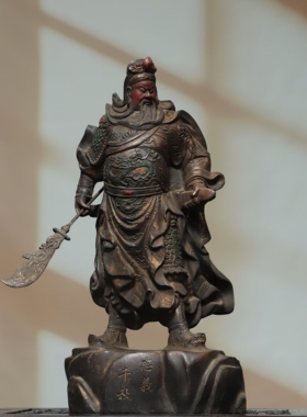 关公武财神佛像摆件黄铜器拓金关帝家居用佛堂供奉桌面复古装饰品