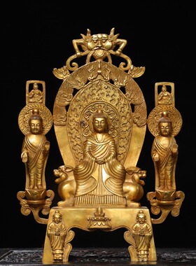 北魏佛释迦牟尼像纯黄铜器雕鎏金家居佛堂供佛桌面装饰品复古摆件