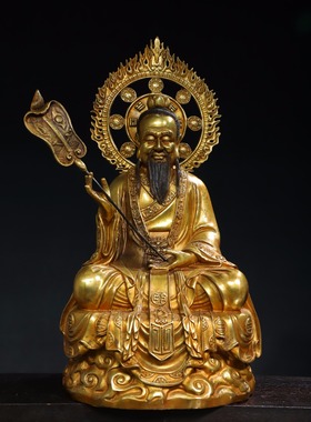 道家供奉纯铜鎏金三清佛像之上清道德天尊太上老君元始天尊祖师爷