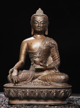 阿弥陀佛黄铜拓金宝生如来药师佛家居佛堂供佛桌面装饰品复古摆件