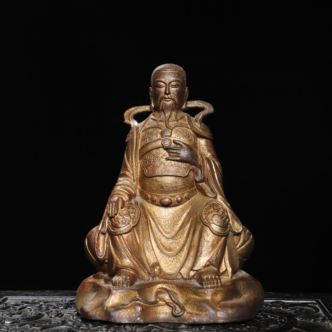 纯铜泥金真武大帝佛像仿古铜器玄天上帝铜像家居佛堂供奉装饰摆件
