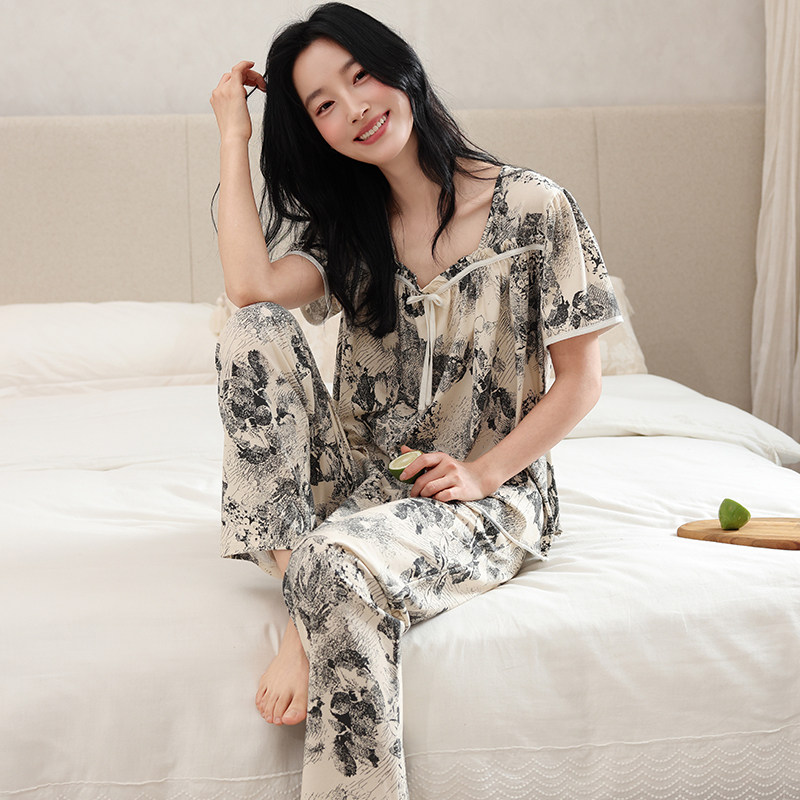 短袖长裤睡衣女士春夏2026新款纯棉夏天薄款大码可外穿家居服套装