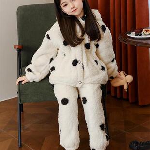 女童珊瑚绒睡衣套装 儿童法兰绒洋气加厚保暖中大童亲子家居服 冬季