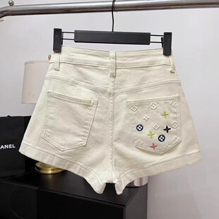 大码女装胖mm美式重工烫钻蓝色低腰牛仔短裤女辣妹显瘦包臀热裤子