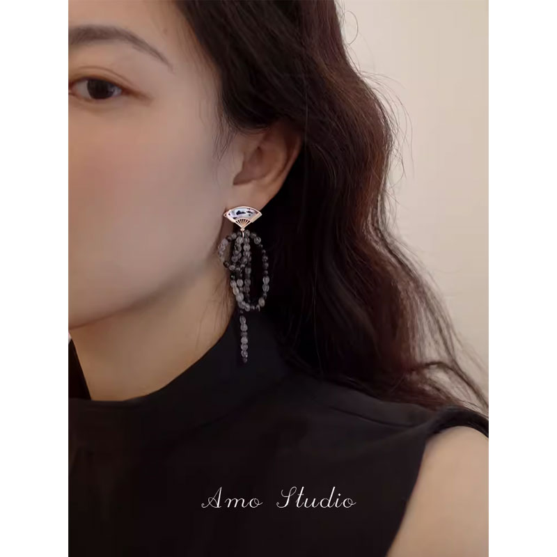 AMO流苏扇子耳环女新中式显脸瘦