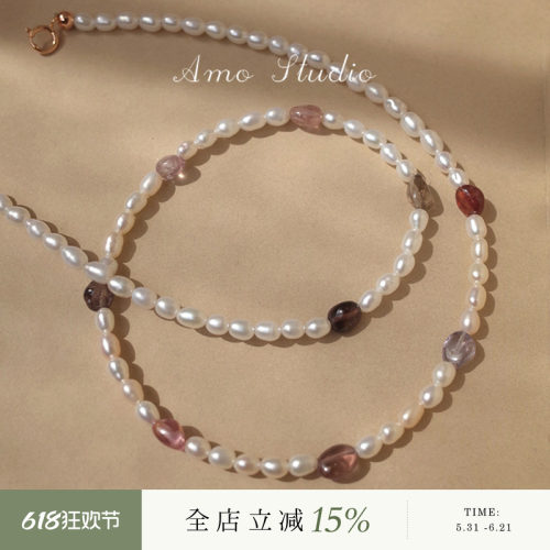AMO天然彩尖晶珍珠项链女ins小众
