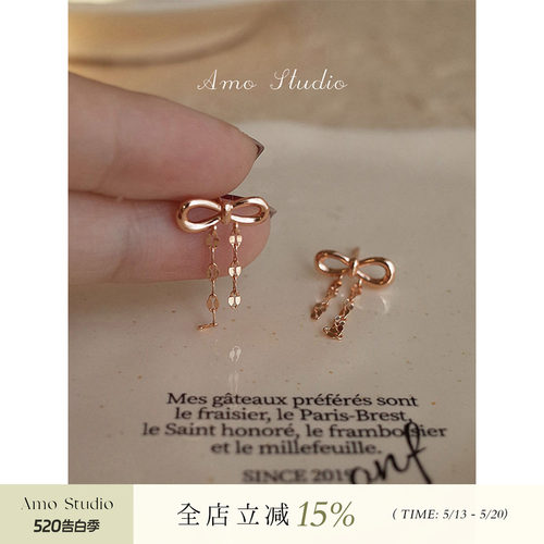 AMO蝴蝶结流苏耳环女温柔气质