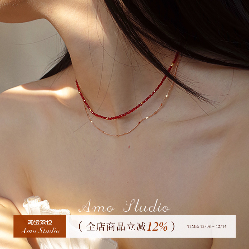 AMO红玛瑙双层项链女本命年过年