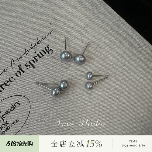 AMO天然珍珠耳钉女纯银小巧精致