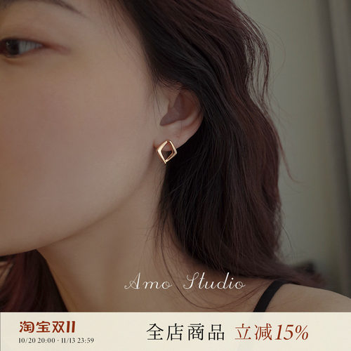 AMO菱形几何耳环女气质冷性风
