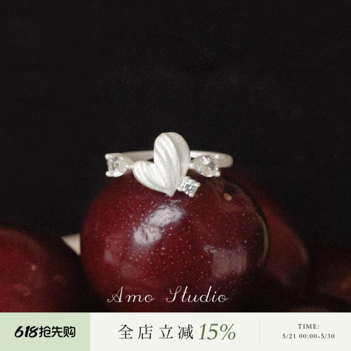 AMO闪钻爱心戒指纯银ins小众设计
