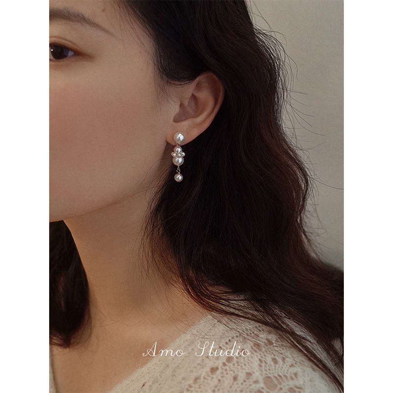 AMO人造珍珠耳环女长款显瘦法式