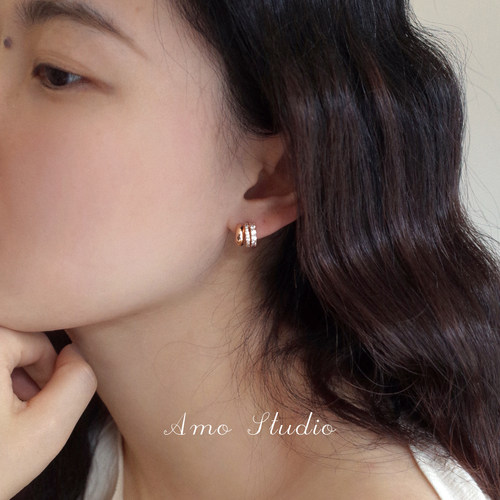 AMO多层闪钻C型耳环独特高级小众