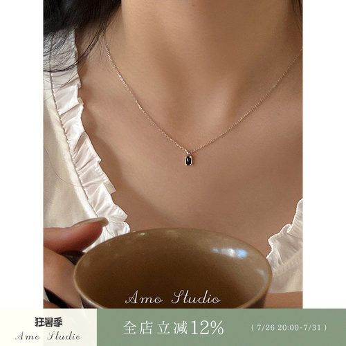 AMO黑玛瑙项链女纯银迷你简约