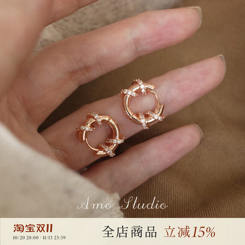 AMO闪钻圆圈耳环女独特小众百搭