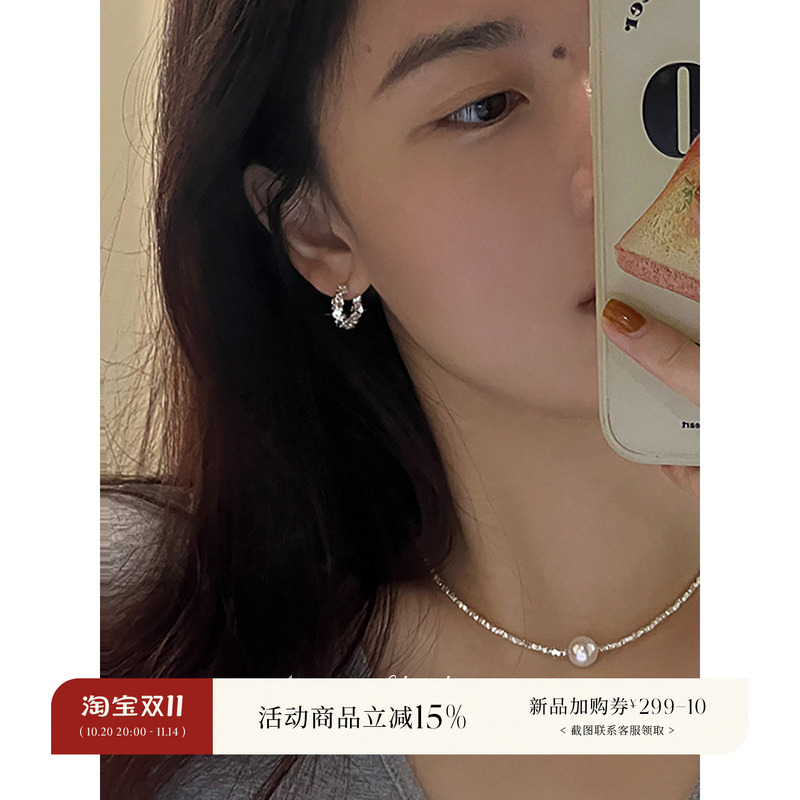 AMO碎银圆圈耳环女纯银高级感