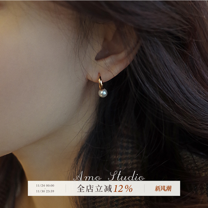 AMO珍珠圆圈耳扣简约复古气质