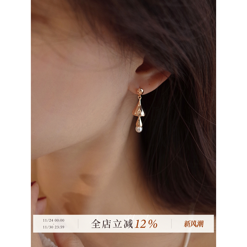 风铃铃铛人造珍珠耳环女小众复古