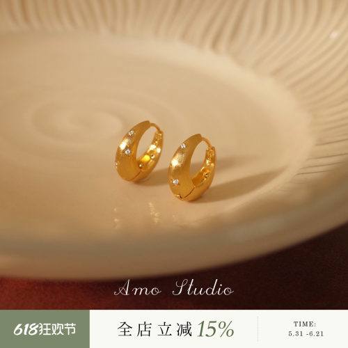 AMO中古风闪钻芒星拉丝耳环复古