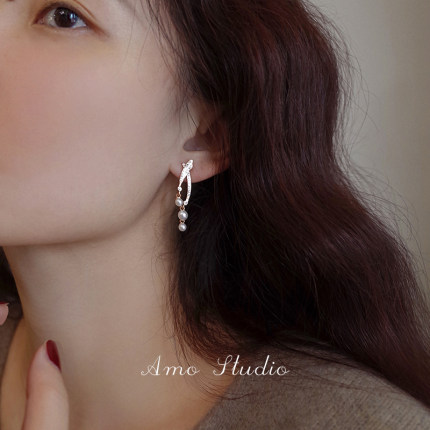 AMO星座书温柔轻奢高级感气质长款珍珠耳环女复古法式显脸瘦耳饰